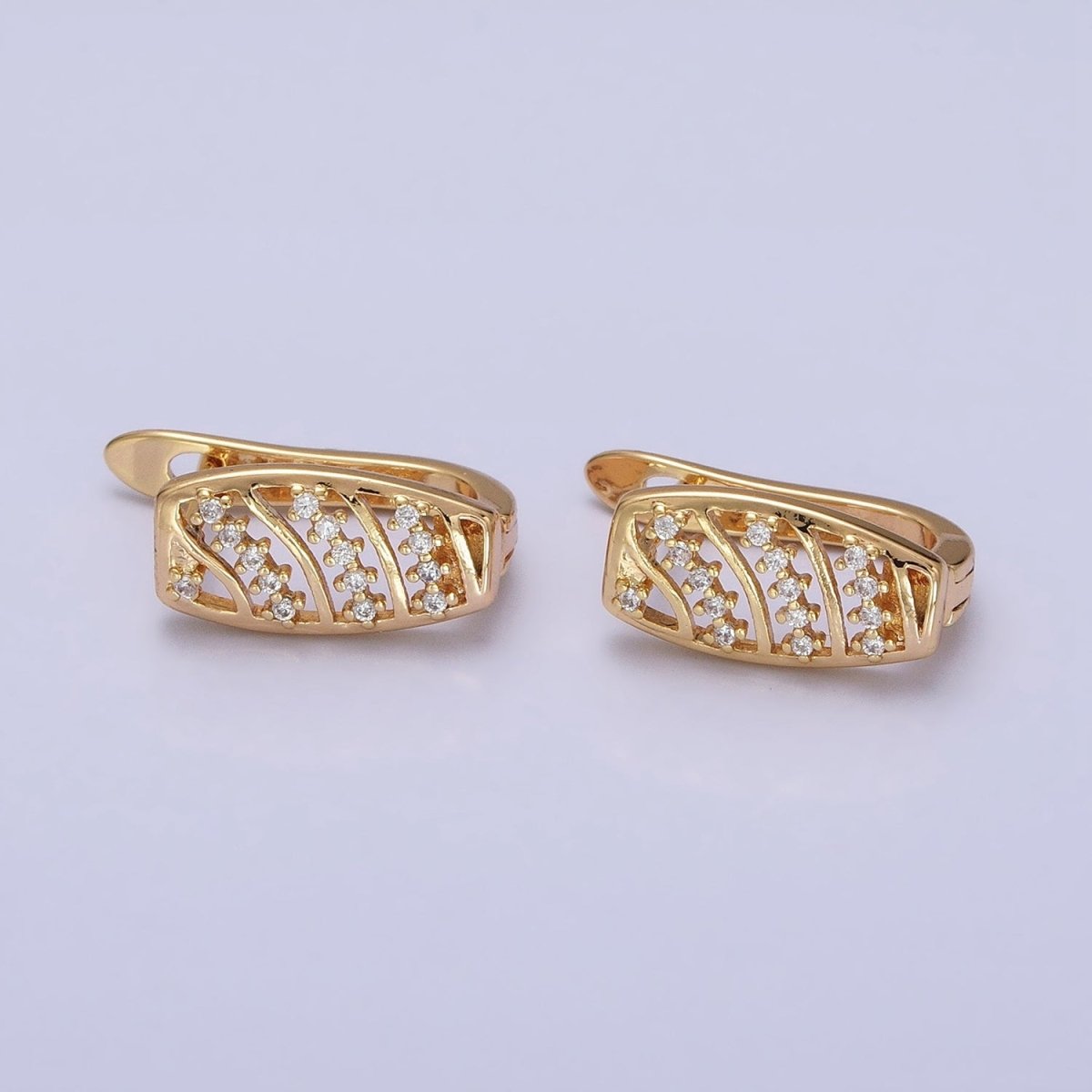 16K Gold Filled Clear CZ Multiple Band Open English Lock Earrings in Gold & Silver | AD837 AD838