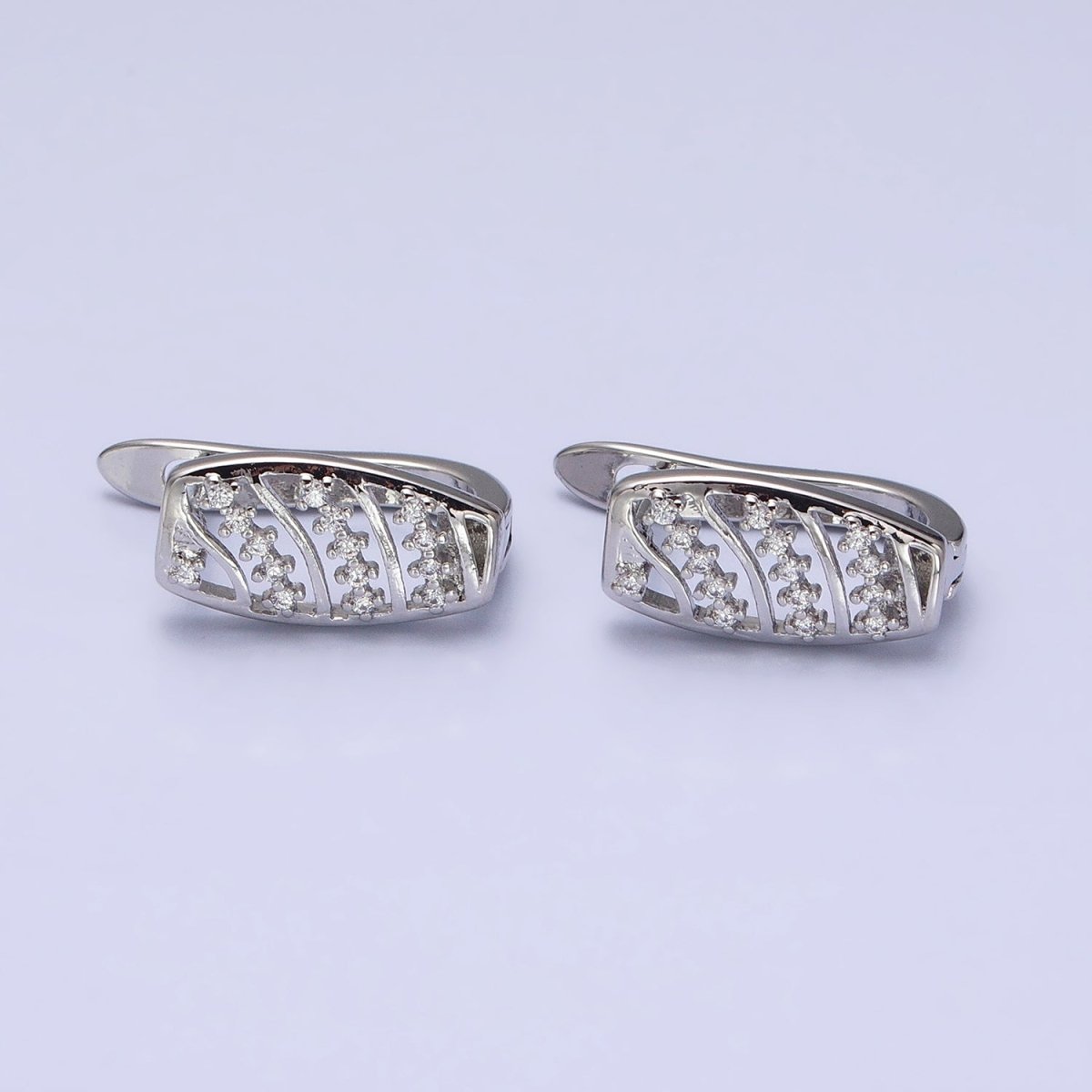 16K Gold Filled Clear CZ Multiple Band Open English Lock Earrings in Gold & Silver | AD837 AD838