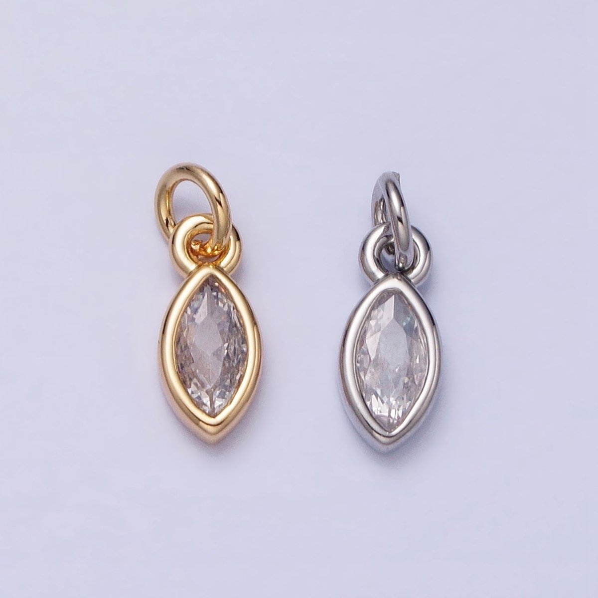 16K Gold Filled Clear CZ Teardrop Bezel Add-On Charm in Gold & Silver | AC1203 AC1204