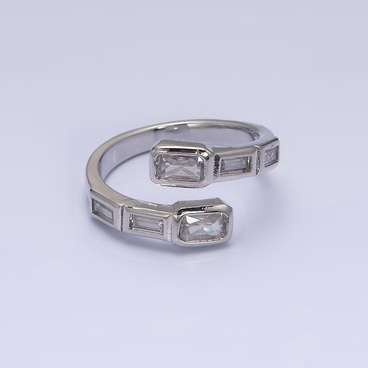 16K Gold Filled Clear, Green, Blue, Fuchsia Baguette Lined Open Ring | O-549 ~ O-553