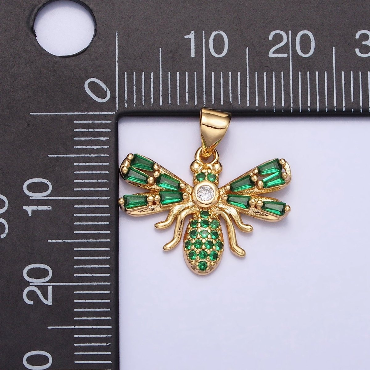 16K Gold Filled Clear, Green Micro Paved CZ Baguette Insect Fly Pendant in Gold & Silver | AA382 - AA385