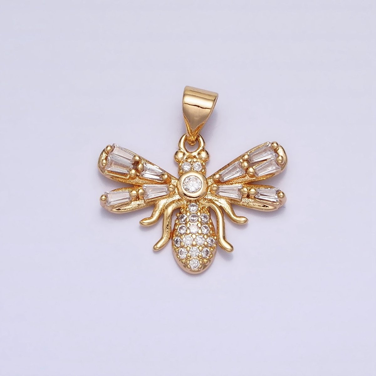 16K Gold Filled Clear, Green Micro Paved CZ Baguette Insect Fly Pendant in Gold & Silver | AA382 - AA385