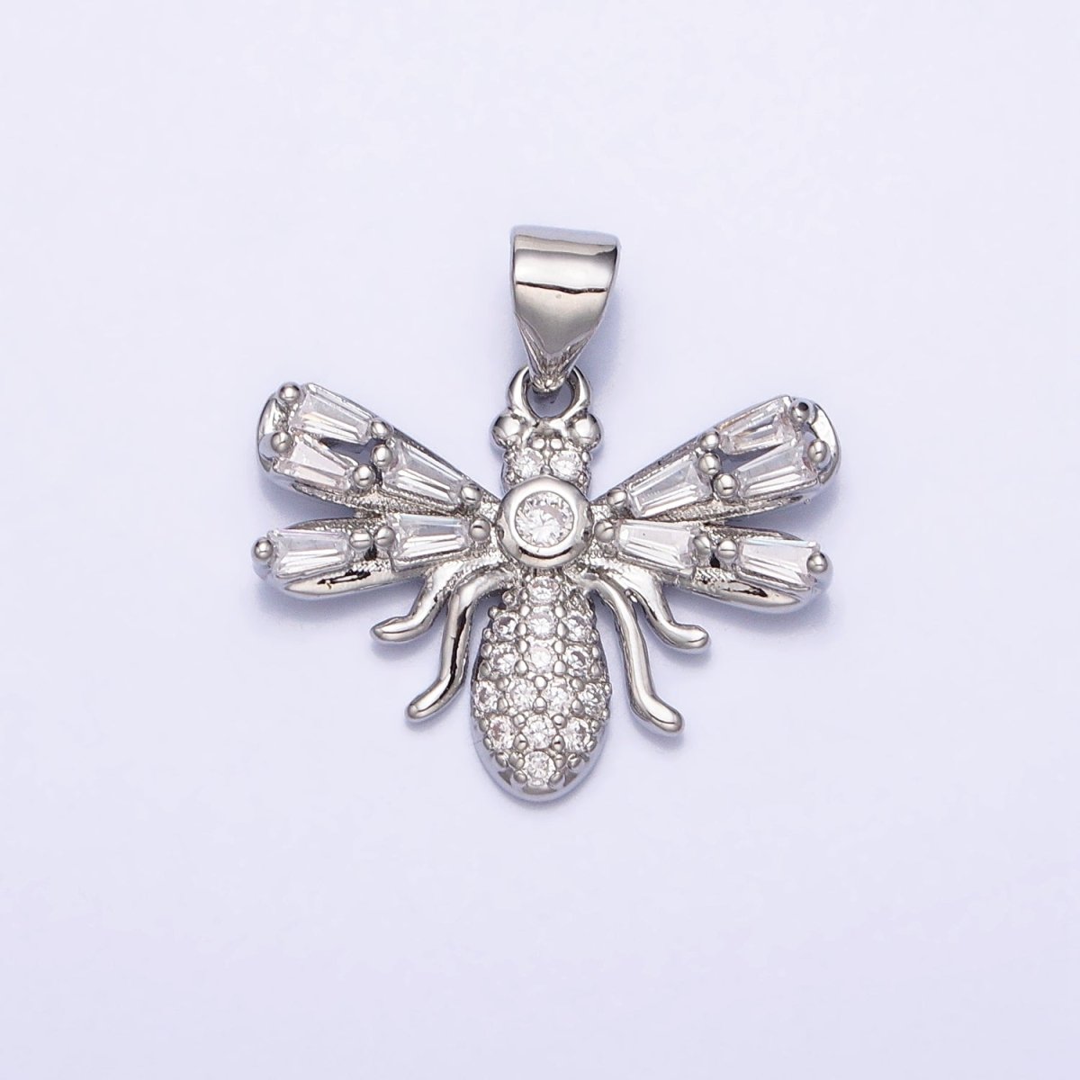 16K Gold Filled Clear, Green Micro Paved CZ Baguette Insect Fly Pendant in Gold & Silver | AA382 - AA385