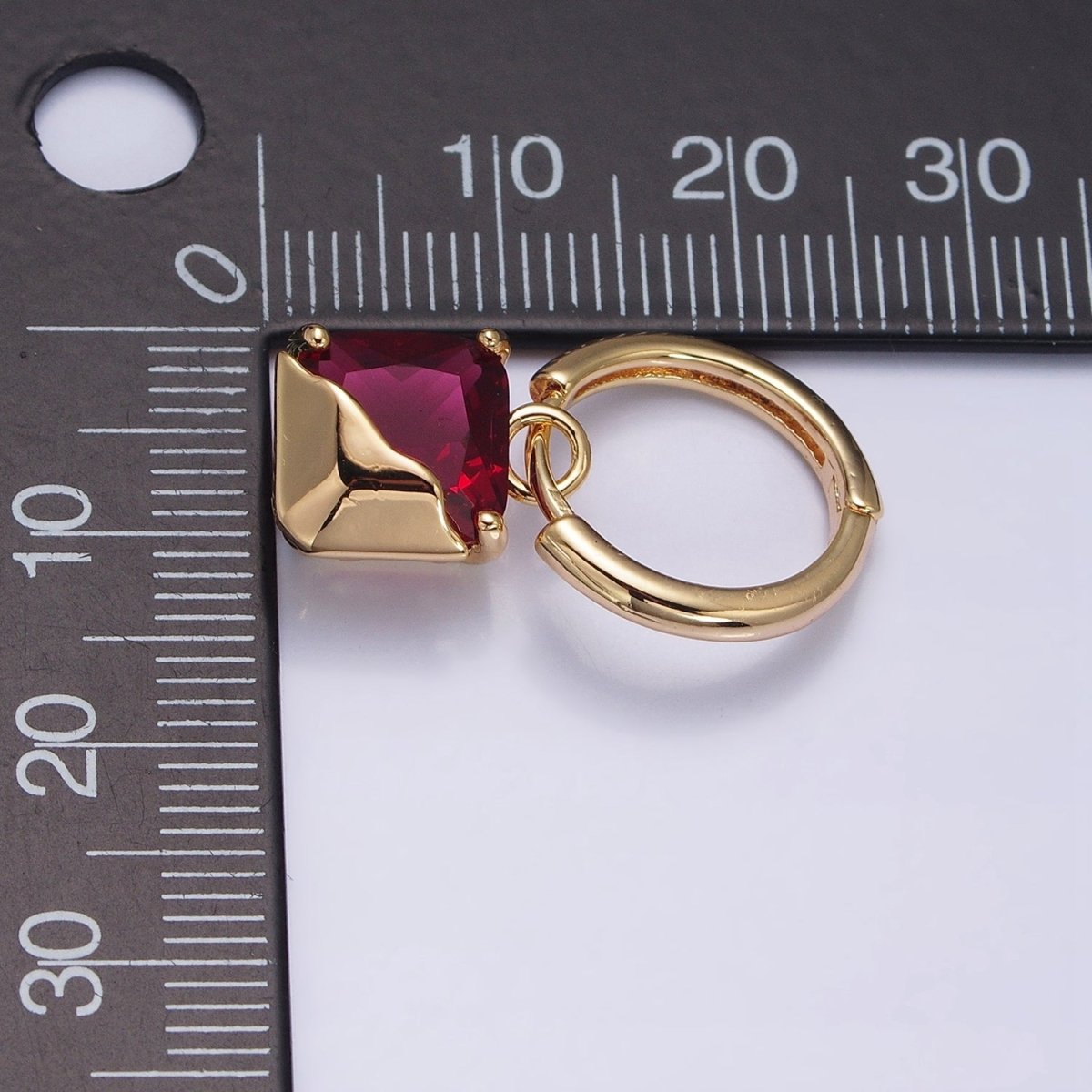 16K Gold Filled Clear, Green, Pink, Red, Blue, Purple CZ Square Molten Drop Huggie Earrings in Gold & Silver | AD1480 - AD1491