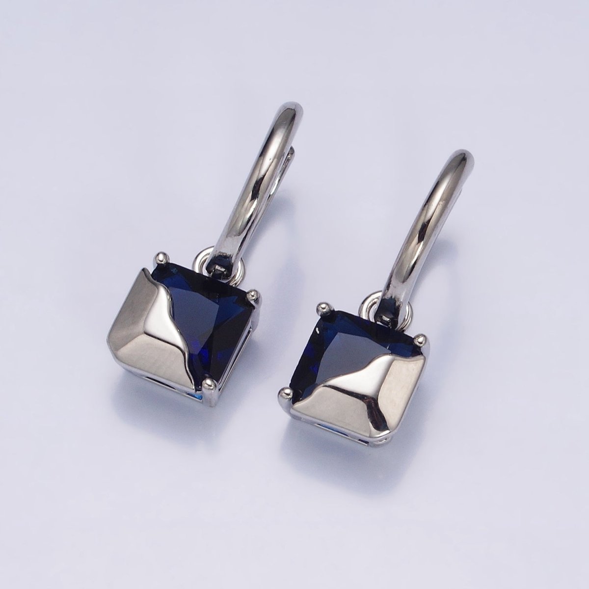 16K Gold Filled Clear, Green, Pink, Red, Blue, Purple CZ Square Molten Drop Huggie Earrings in Gold & Silver | AD1480 - AD1491