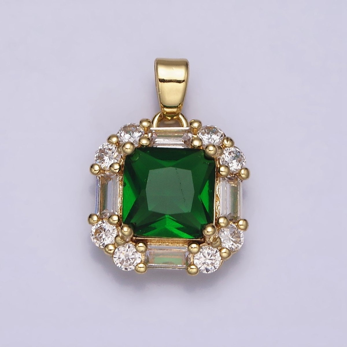 16K Gold Filled Clear, Green, Purple CZ Square Baguette Pendant in Gold & Silver | AA487 - AA492