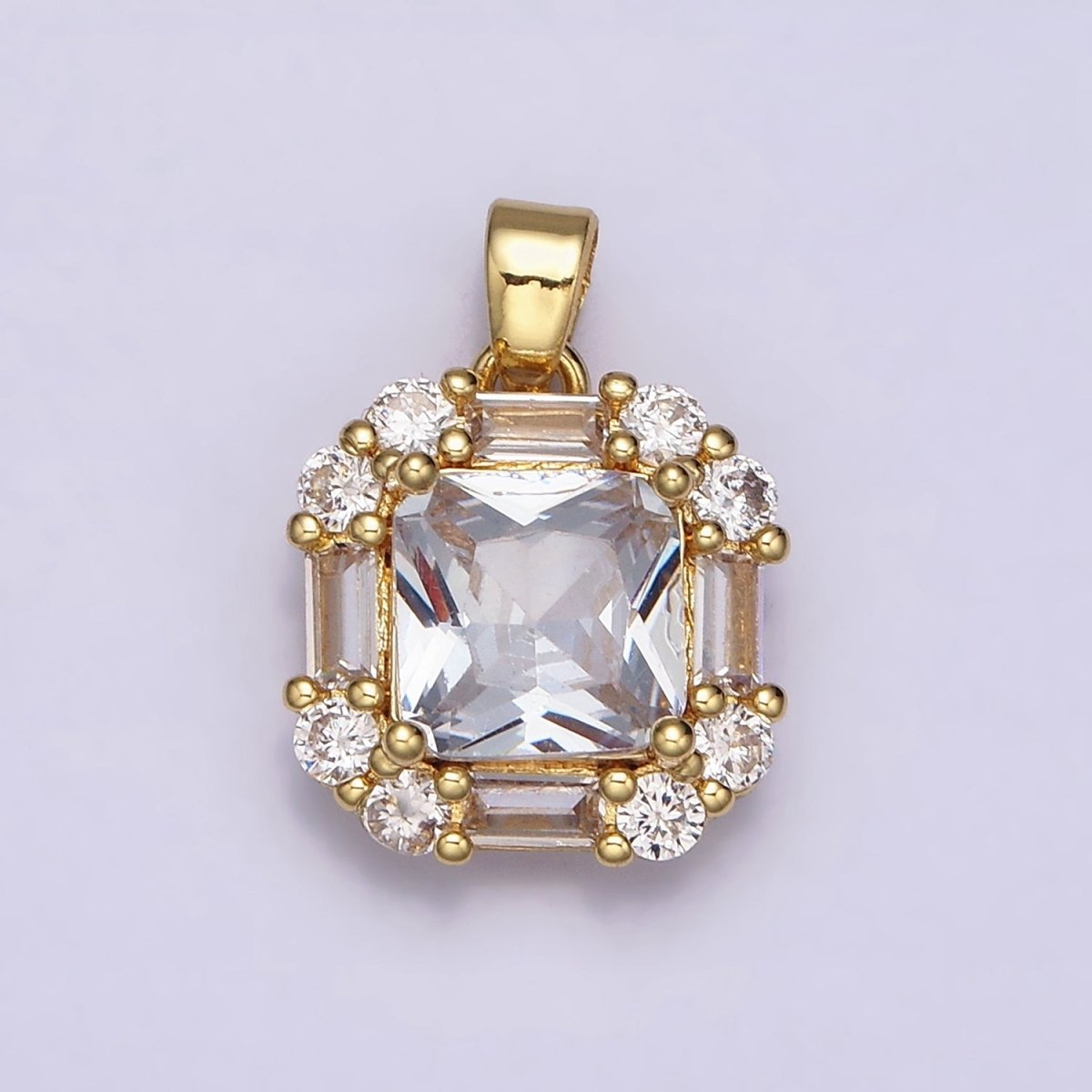 16K Gold Filled Clear, Green, Purple CZ Square Baguette Pendant in Gold & Silver | AA487 - AA492