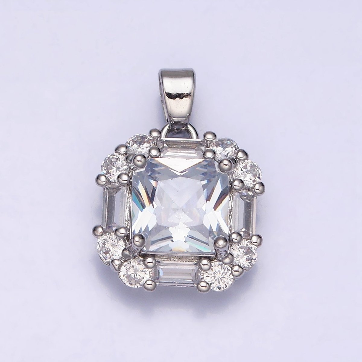 16K Gold Filled Clear, Green, Purple CZ Square Baguette Pendant in Gold & Silver | AA487 - AA492