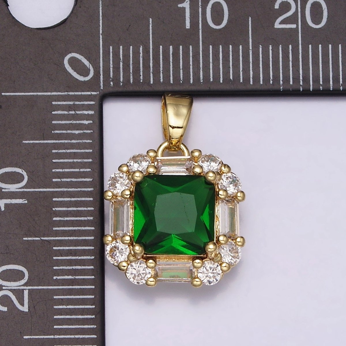 16K Gold Filled Clear, Green, Purple CZ Square Baguette Pendant in Gold & Silver | AA487 - AA492