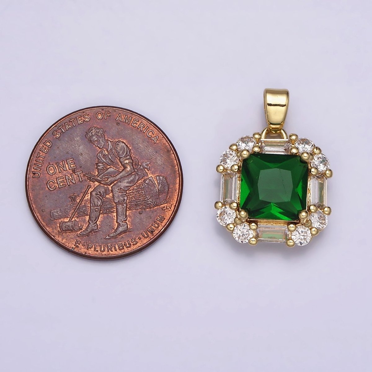 16K Gold Filled Clear, Green, Purple CZ Square Baguette Pendant in Gold & Silver | AA487 - AA492