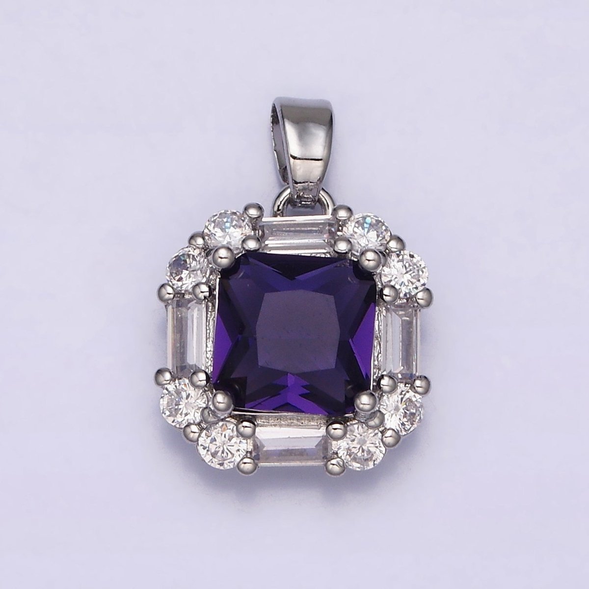 16K Gold Filled Clear, Green, Purple CZ Square Baguette Pendant in Gold & Silver | AA487 - AA492