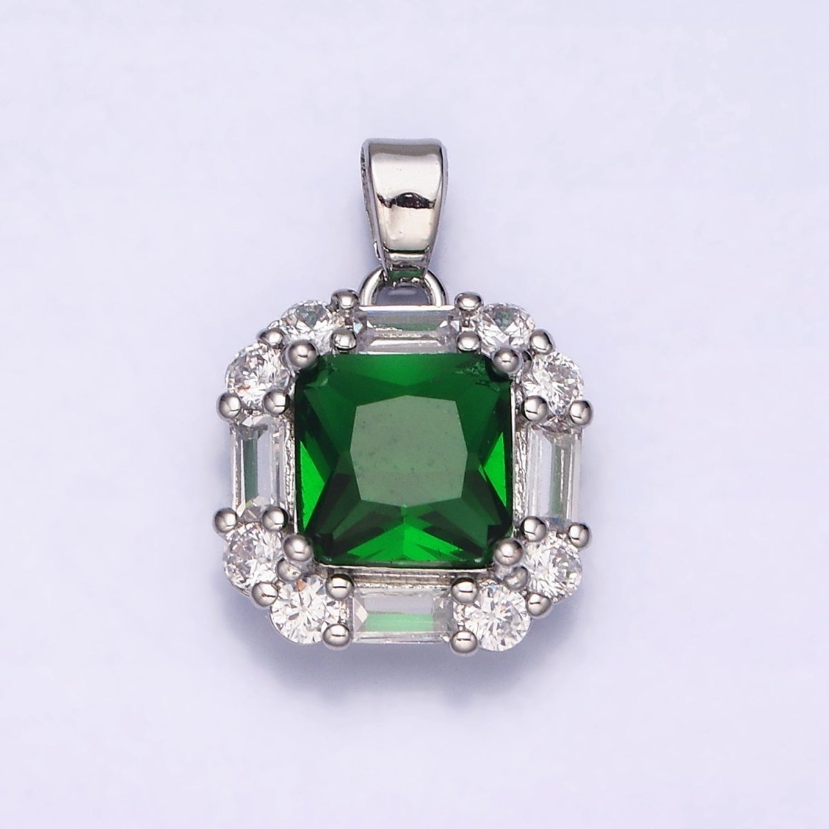 16K Gold Filled Clear, Green, Purple CZ Square Baguette Pendant in Gold & Silver | AA487 - AA492