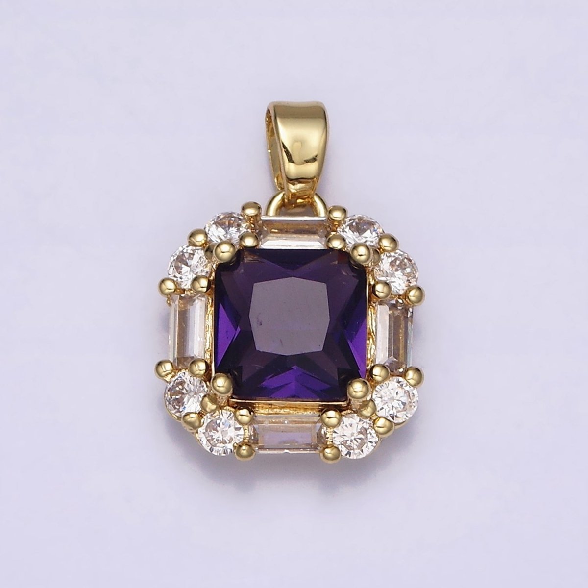16K Gold Filled Clear, Green, Purple CZ Square Baguette Pendant in Gold & Silver | AA487 - AA492