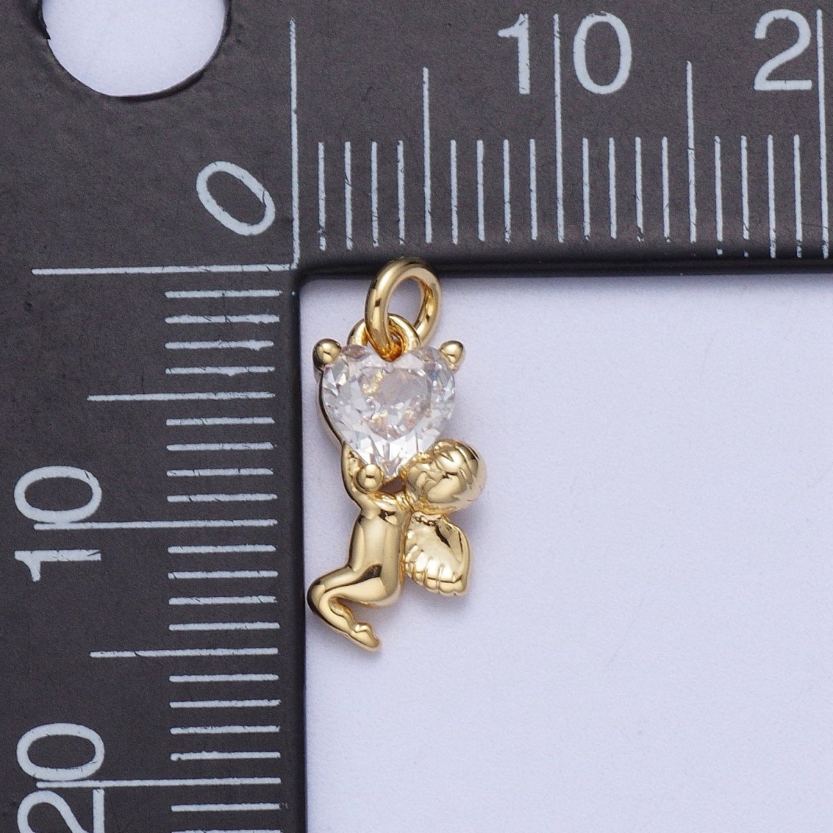 16K Gold Filled Clear Heart CZ Cherub Baby Angel Charm | C-883 - DLUXCA