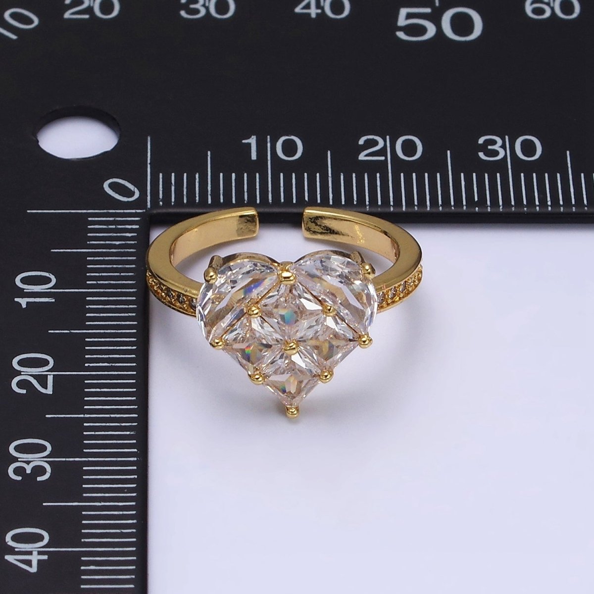 16K Gold Filled Clear Heart CZ Micro Paved Adjustable Ring in Gold & Silver | O-1597 O-1598