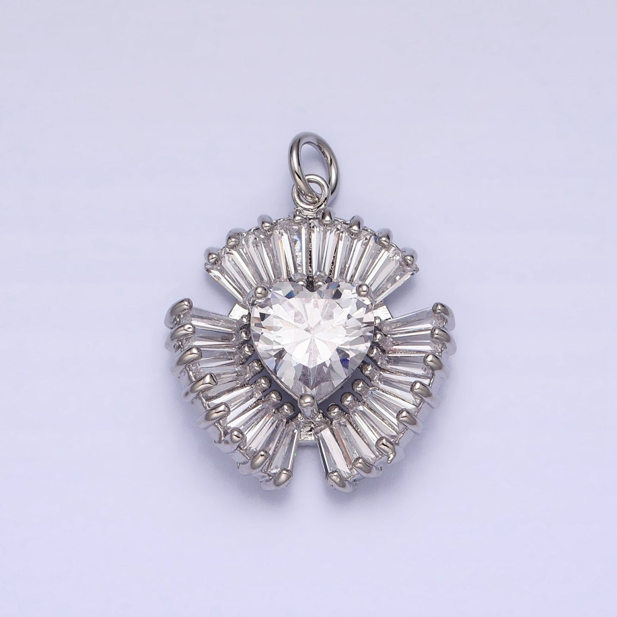 16K Gold Filled Clear Heart CZ Triple Baguette Lined Charm in Gold & Silver | AC-1205 AC-1206