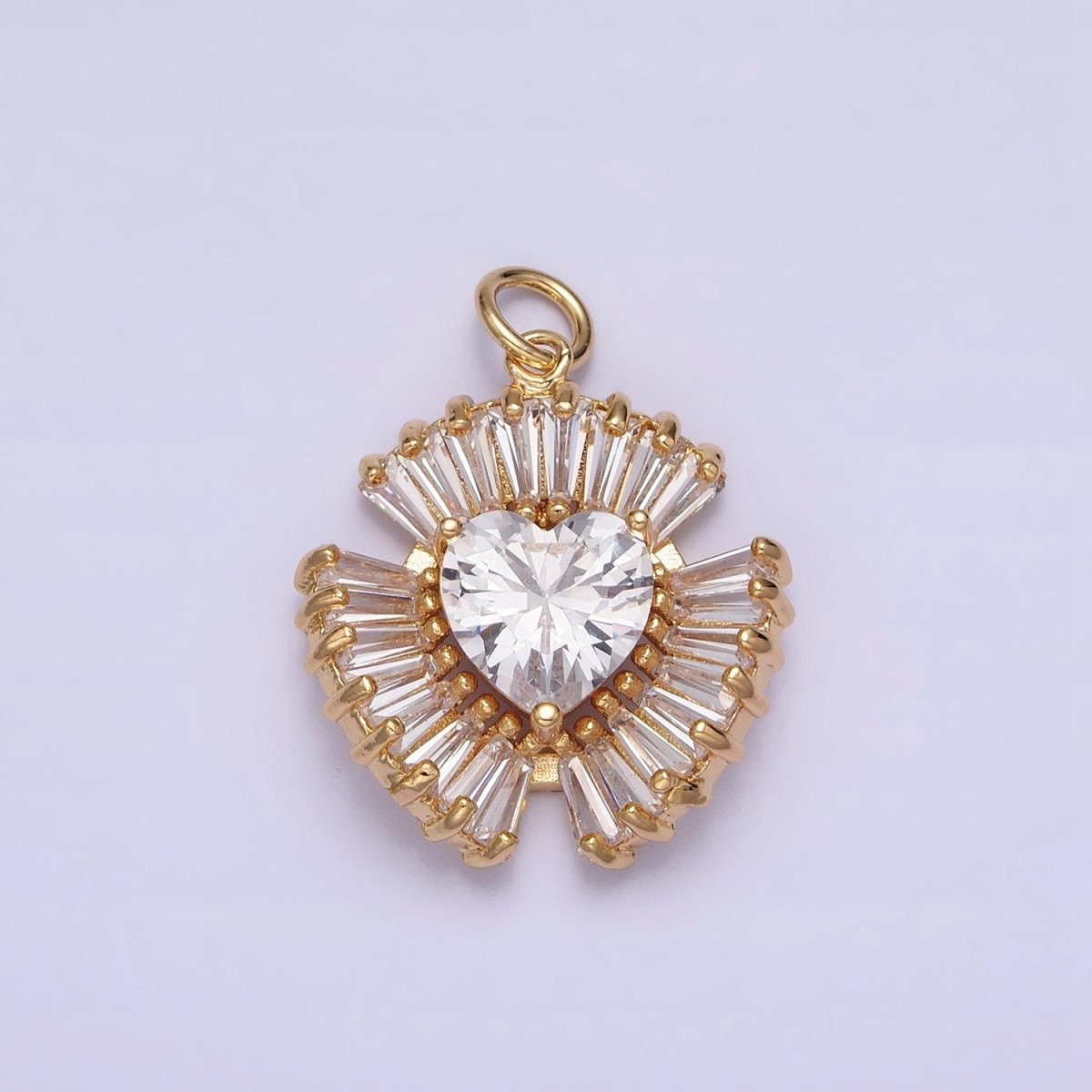 16K Gold Filled Clear Heart CZ Triple Baguette Lined Charm in Gold & Silver | AC-1205 AC-1206