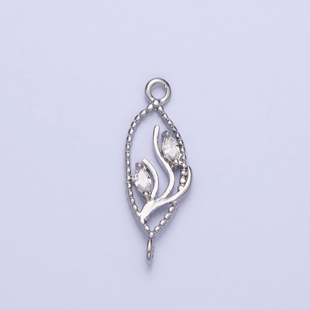 16K Gold Filled Clear Marquise CZ Leaf Beaded Open Sphere Connector in Gold & Silver | Y-867