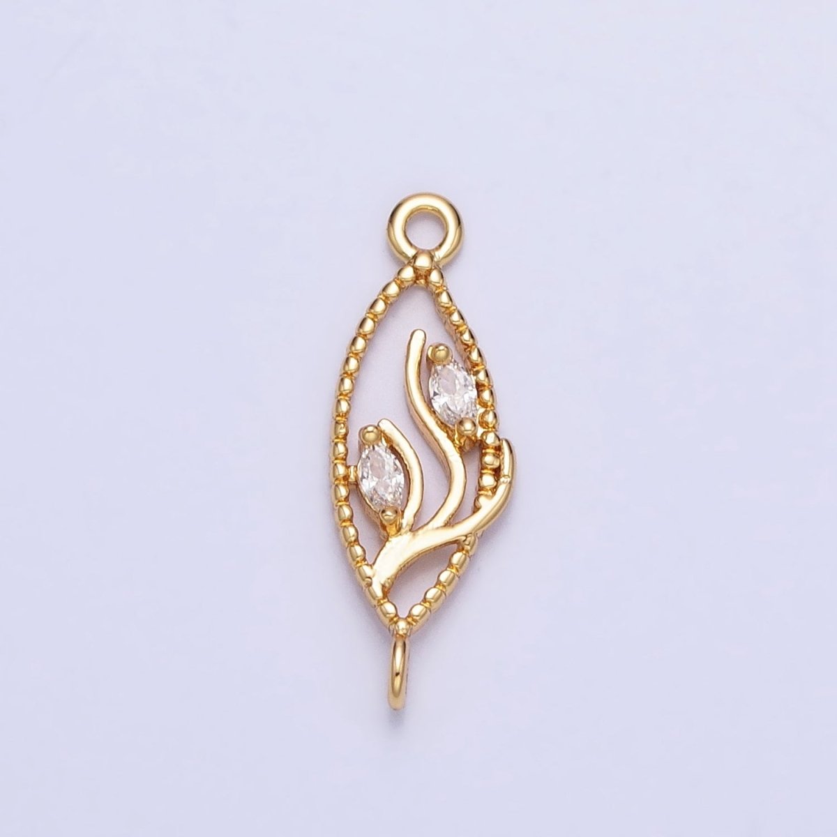 16K Gold Filled Clear Marquise CZ Leaf Beaded Open Sphere Connector in Gold & Silver | Y-867