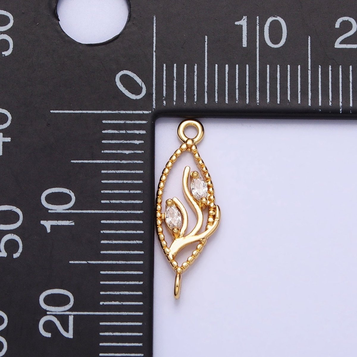16K Gold Filled Clear Marquise CZ Leaf Beaded Open Sphere Connector in Gold & Silver | Y-867