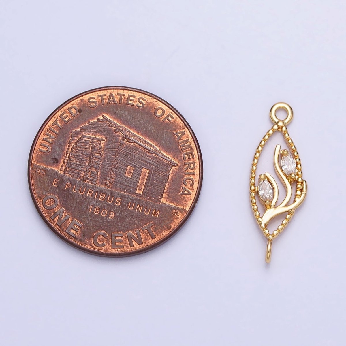 16K Gold Filled Clear Marquise CZ Leaf Beaded Open Sphere Connector in Gold & Silver | Y-867