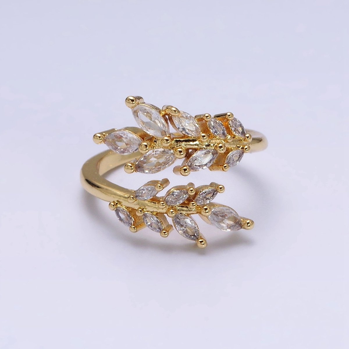 16K Gold Filled Clear Marquise CZ Leaf Nature Open Adjustable Ring in Gold & Silver | O-1577 O-1578