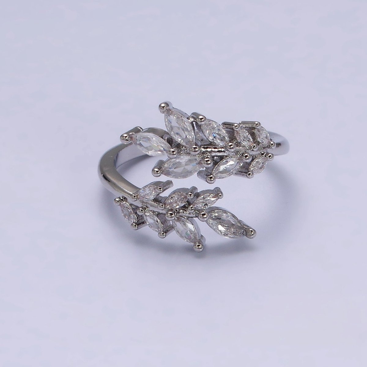 16K Gold Filled Clear Marquise CZ Leaf Nature Open Adjustable Ring in Gold & Silver | O-1577 O-1578