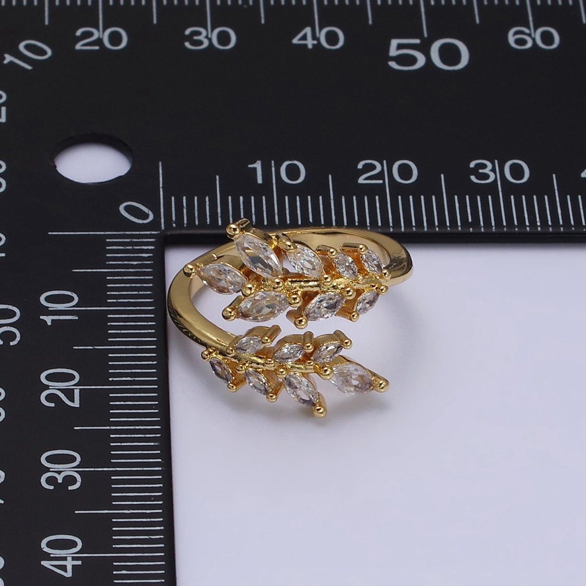 16K Gold Filled Clear Marquise CZ Leaf Nature Open Adjustable Ring in Gold & Silver | O-1577 O-1578