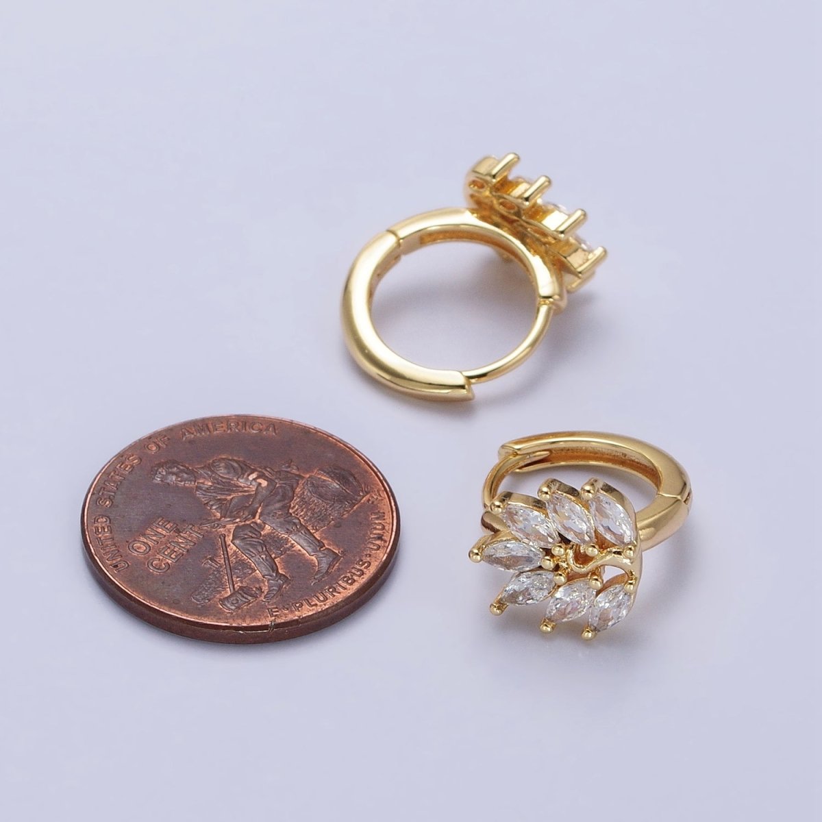 16K Gold Filled Clear Marquise Leaf Tree 13mm Cartilage Huggie Earrings in Silver & Gold | AB441 AB465