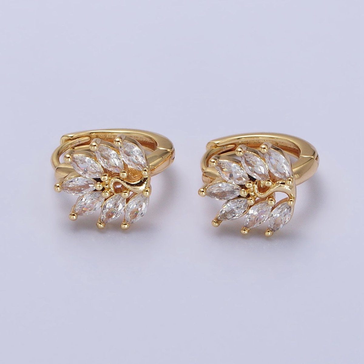16K Gold Filled Clear Marquise Leaf Tree 13mm Cartilage Huggie Earrings in Silver & Gold | AB441 AB465