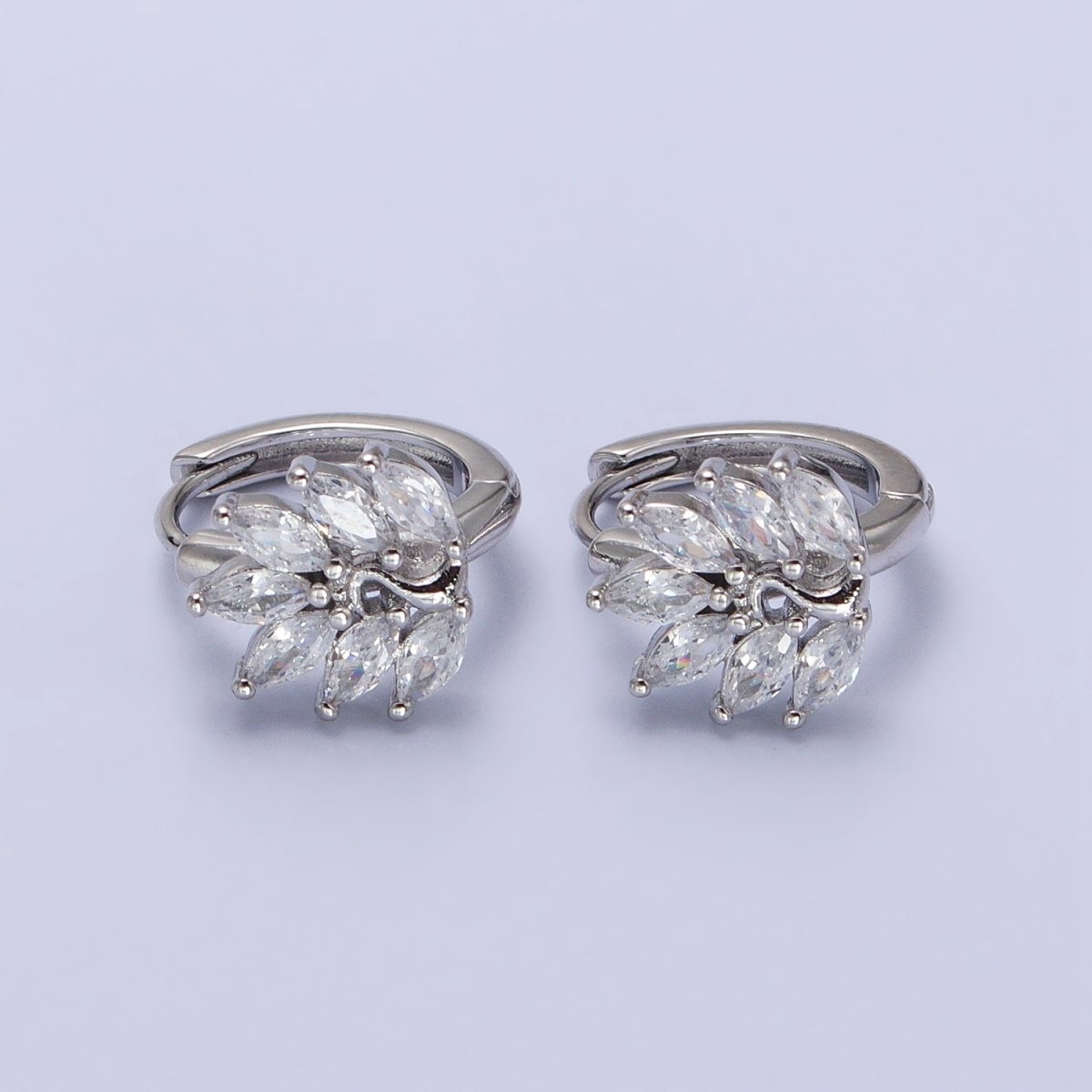 16K Gold Filled Clear Marquise Leaf Tree 13mm Cartilage Huggie Earrings in Silver & Gold | AB441 AB465