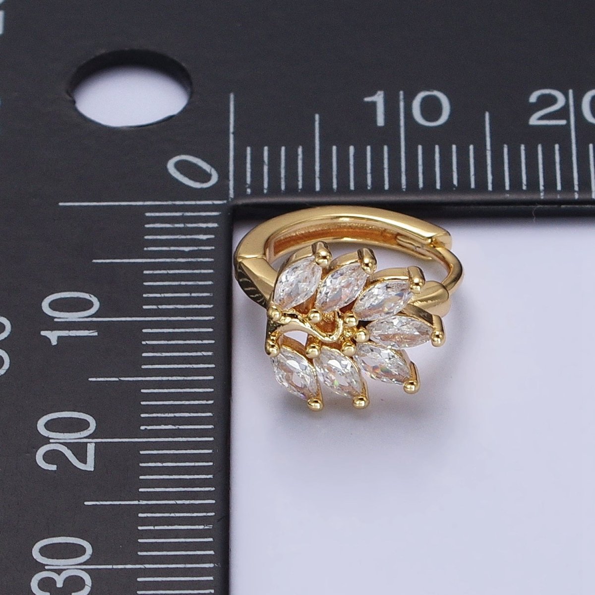 16K Gold Filled Clear Marquise Leaf Tree 13mm Cartilage Huggie Earrings in Silver & Gold | AB441 AB465