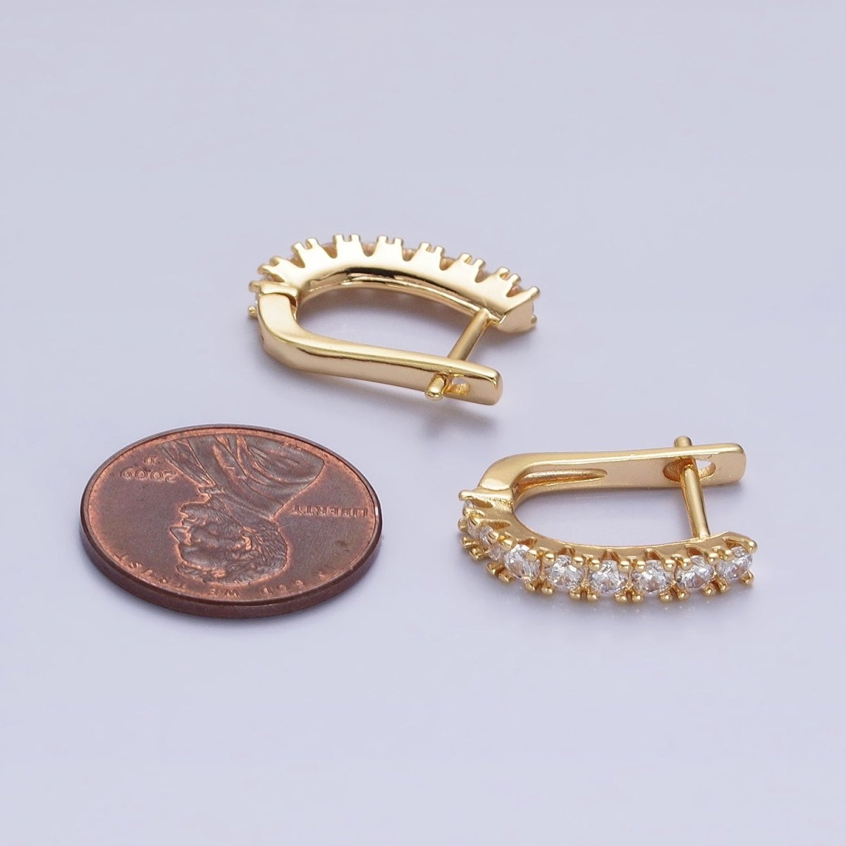 16K Gold Filled Clear Micro Paved CZ Lined 19mm Oblong English Lock Earrings in Gold & Silver | AB912 AB450