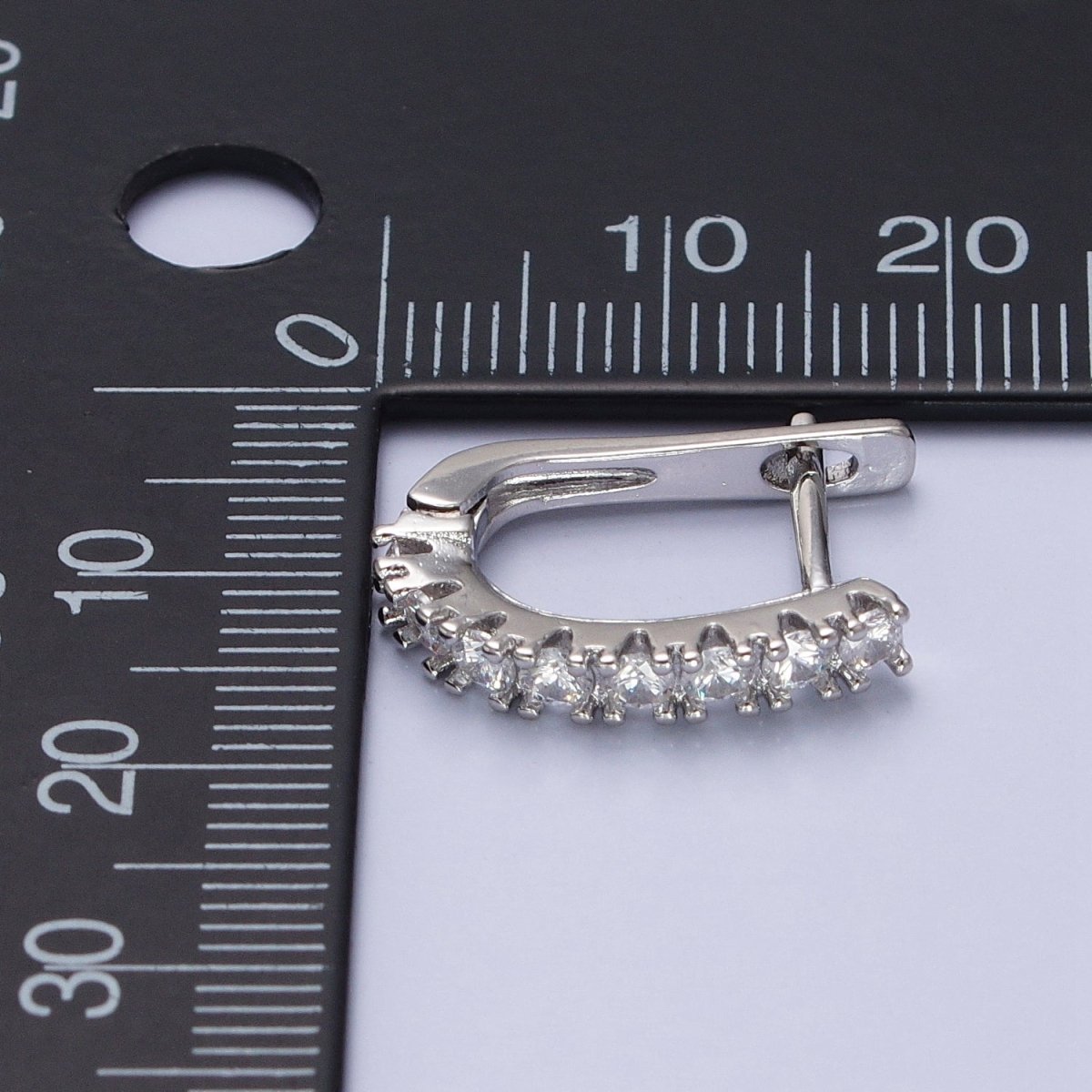 16K Gold Filled Clear Micro Paved CZ Lined 19mm Oblong English Lock Earrings in Gold & Silver | AB912 AB450