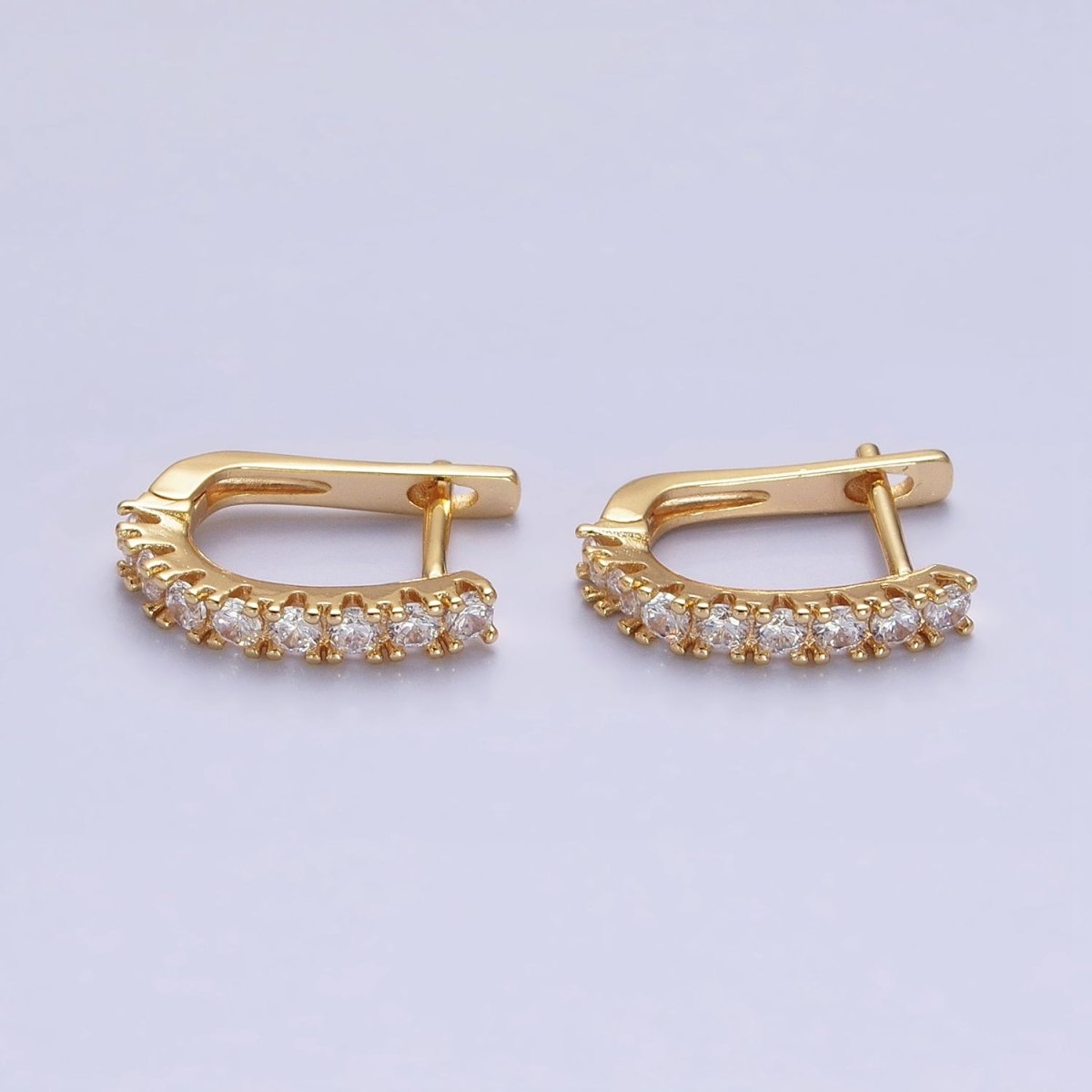 16K Gold Filled Clear Micro Paved CZ Lined 19mm Oblong English Lock Earrings in Gold & Silver | AB912 AB450