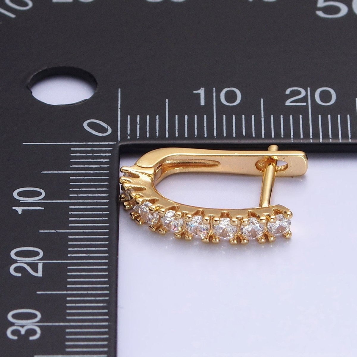 16K Gold Filled Clear Micro Paved CZ Lined 19mm Oblong English Lock Earrings in Gold & Silver | AB912 AB450