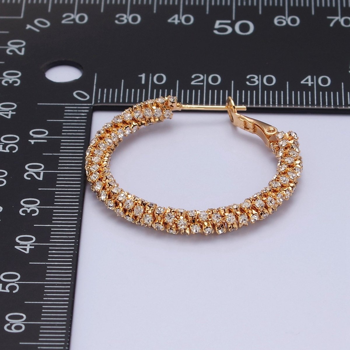 16K Gold Filled Clear Micro Paved CZ Lined Latch Hoop Earrings | T-435 - DLUXCA