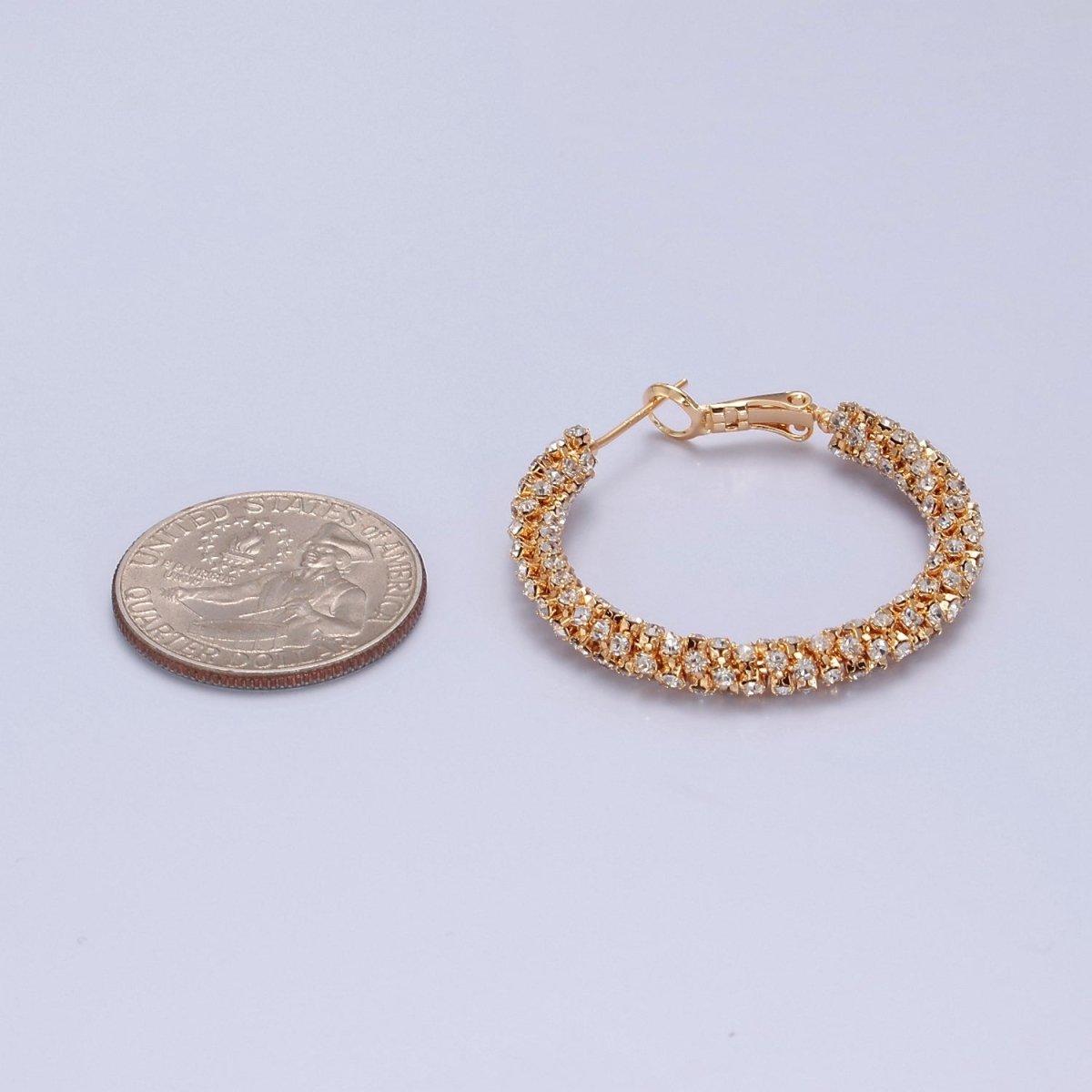 16K Gold Filled Clear Micro Paved CZ Lined Latch Hoop Earrings | T-435 - DLUXCA