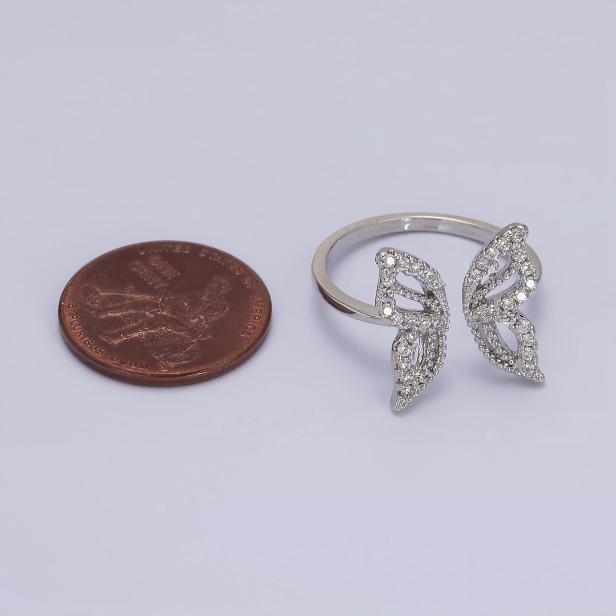 16K Gold Filled Clear Micro Paved CZ Open Butterfly Ring in Gold & Silver | R044 O581