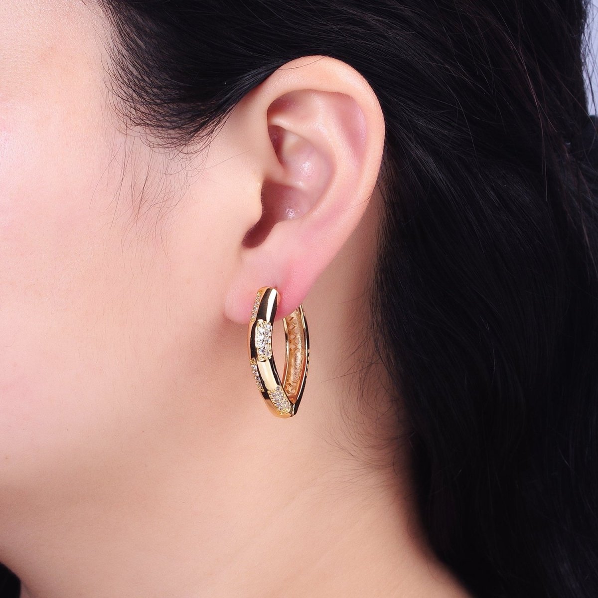 16K Gold Filled Clear Micro Paved CZ Sphere Hoop Earrings in Gold & Silver | AB470 AB460