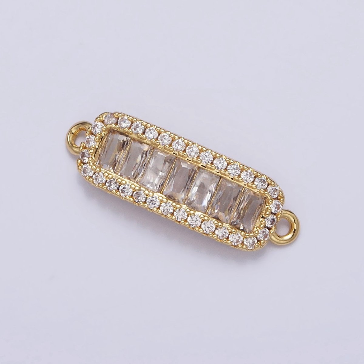 16K Gold Filled Clear, Pink CZ Baguette Lined Micro Paved Bar Connector | Y-905