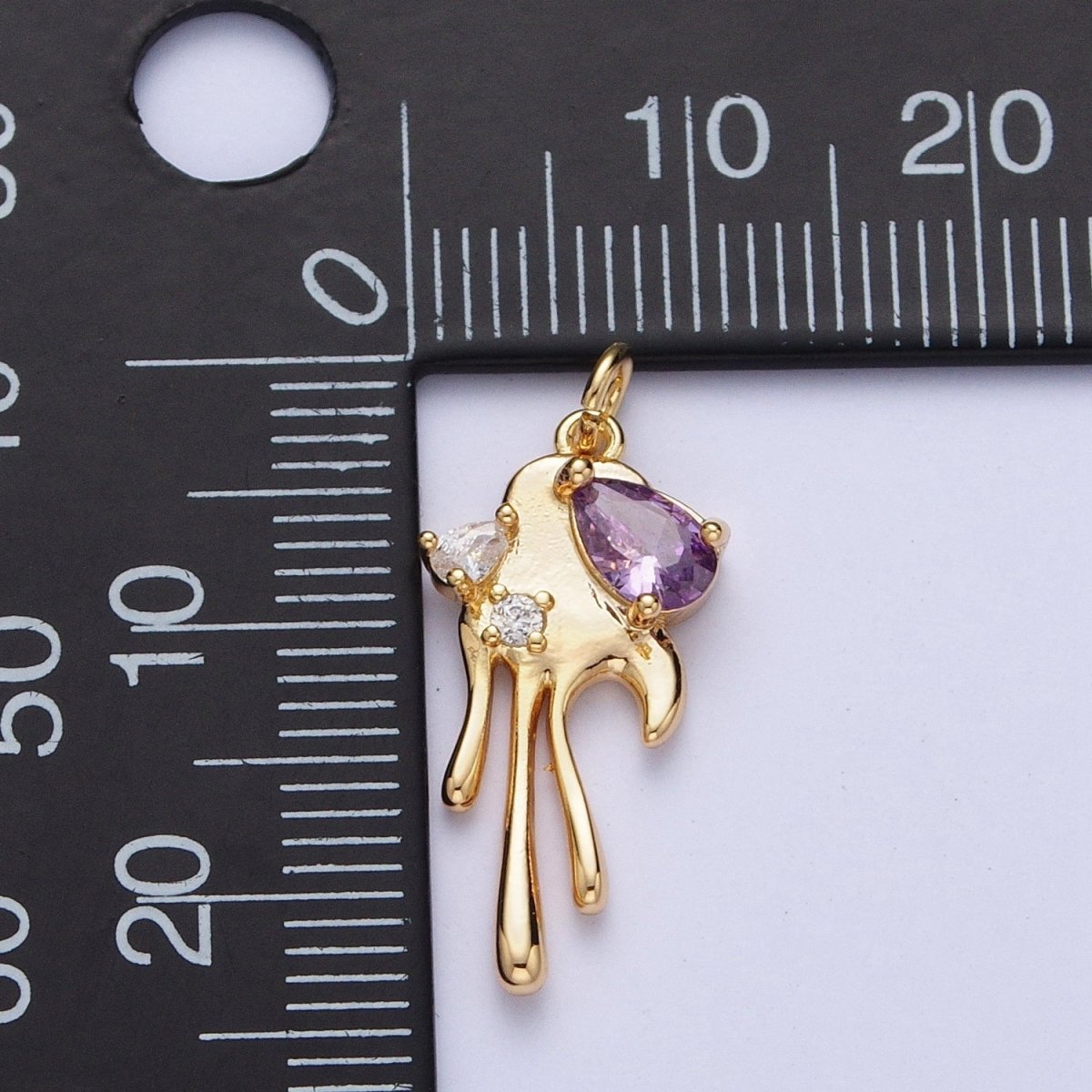 16K Gold Filled Clear, Purple, Pink Teardrop Dripping Gold Geometric Charm AG-007 AG-008 AG-009 AG-010