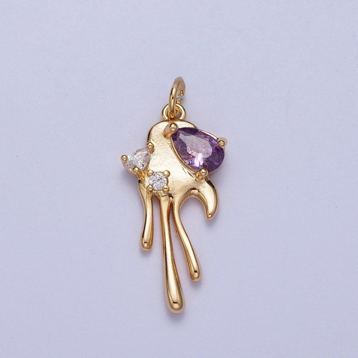 16K Gold Filled Clear, Purple, Pink Teardrop Dripping Gold Geometric Charm AG-007 AG-008 AG-009 AG-010