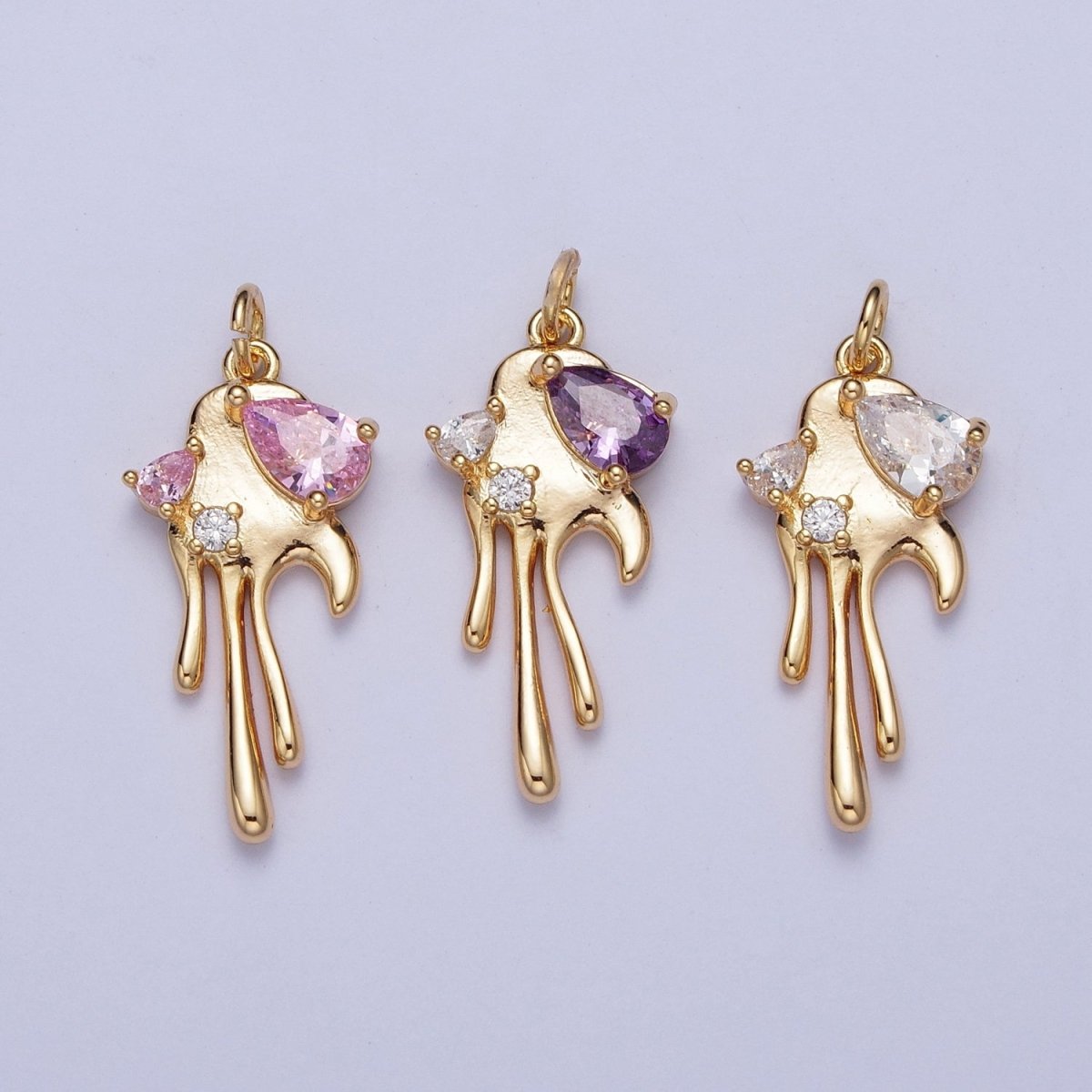 16K Gold Filled Clear, Purple, Pink Teardrop Dripping Gold Geometric Charm AG-007 AG-008 AG-009 AG-010