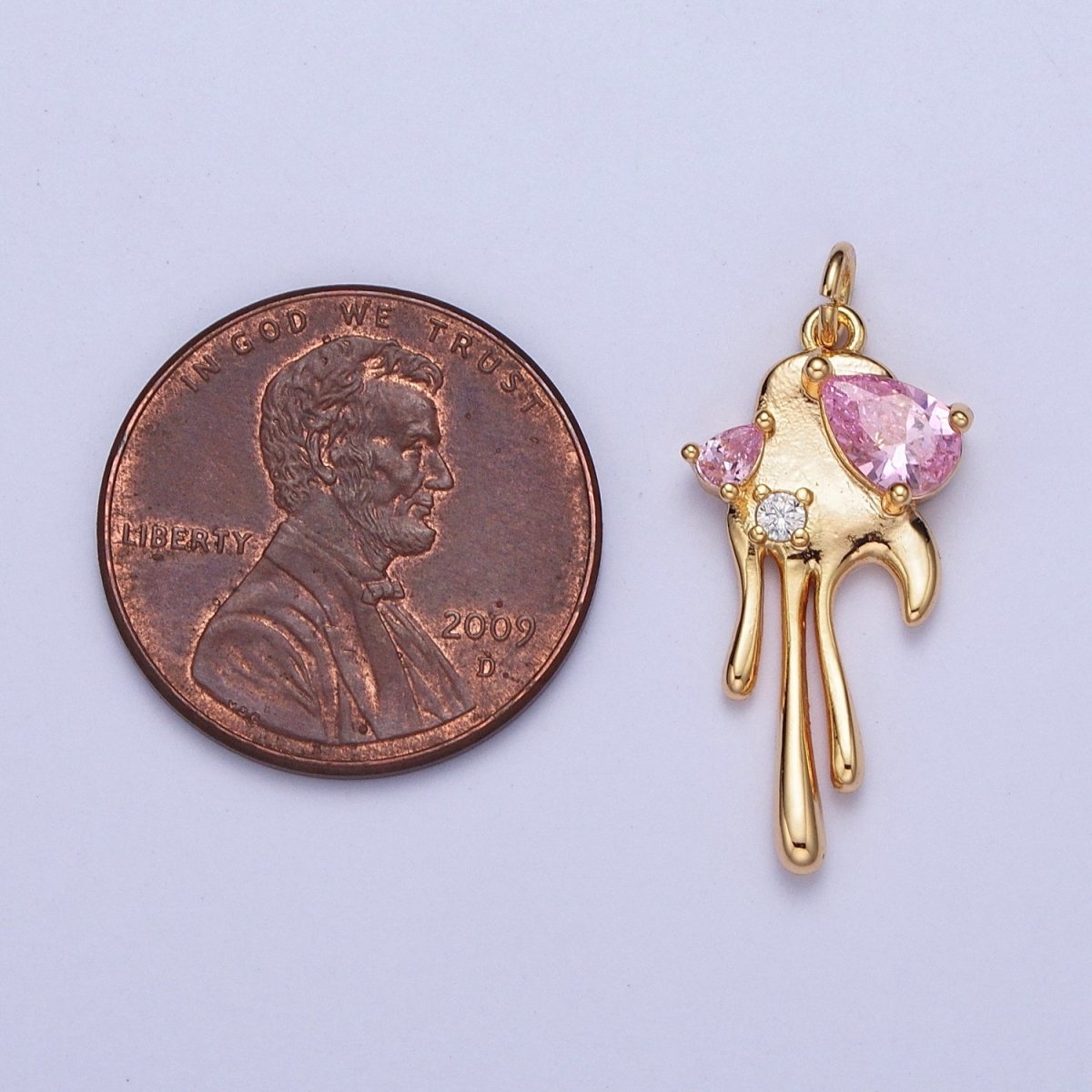 16K Gold Filled Clear, Purple, Pink Teardrop Dripping Gold Geometric Charm AG-007 AG-008 AG-009 AG-010