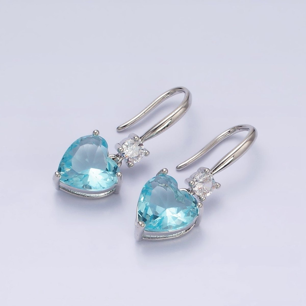 16K Gold Filled Clear, Red, Pink, Green, Blue Heart CZ French Hook Earrings in Gold & Silver | AD1213 - AD1222