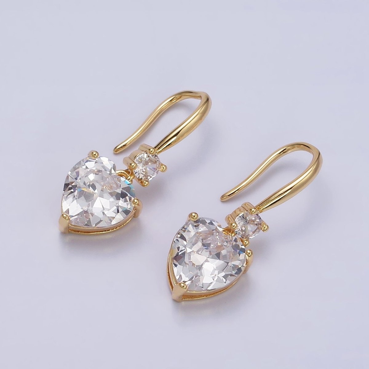 16K Gold Filled Clear, Red, Pink, Green, Blue Heart CZ French Hook Earrings in Gold & Silver | AD1213 - AD1222
