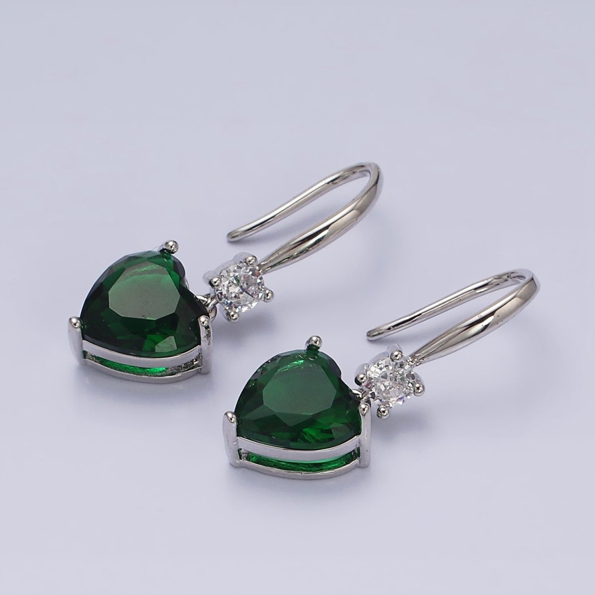 16K Gold Filled Clear, Red, Pink, Green, Blue Heart CZ French Hook Earrings in Gold & Silver | AD1213 - AD1222