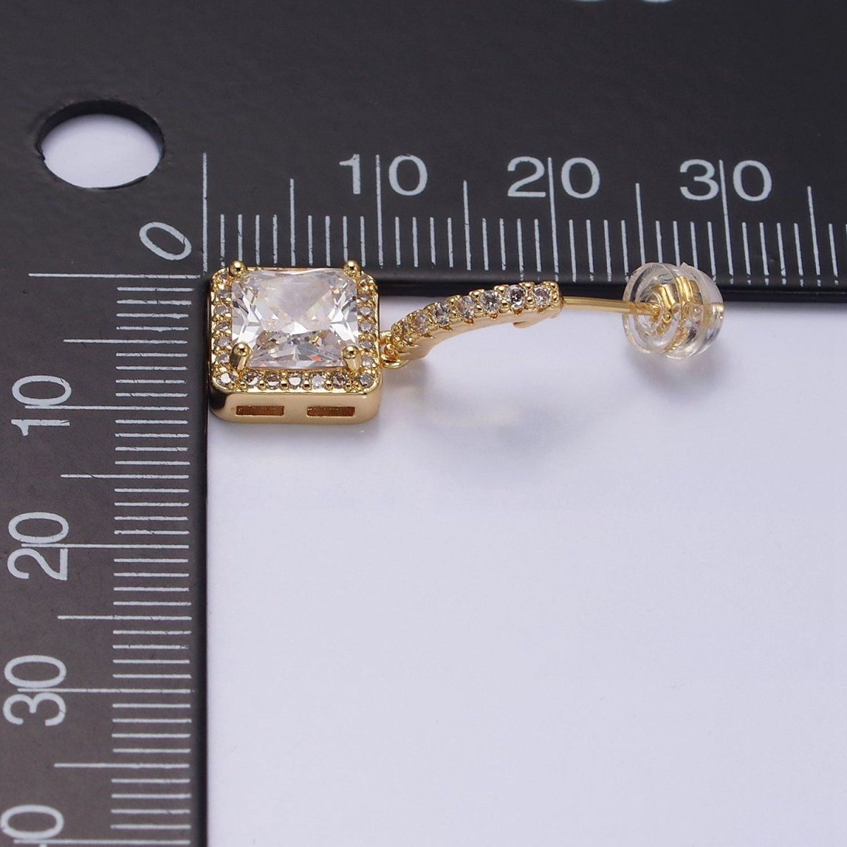 16K Gold Filled Clear Square CZ C-Shaped Hoop Earrings in Gold & Silver | AD1257 AD1258