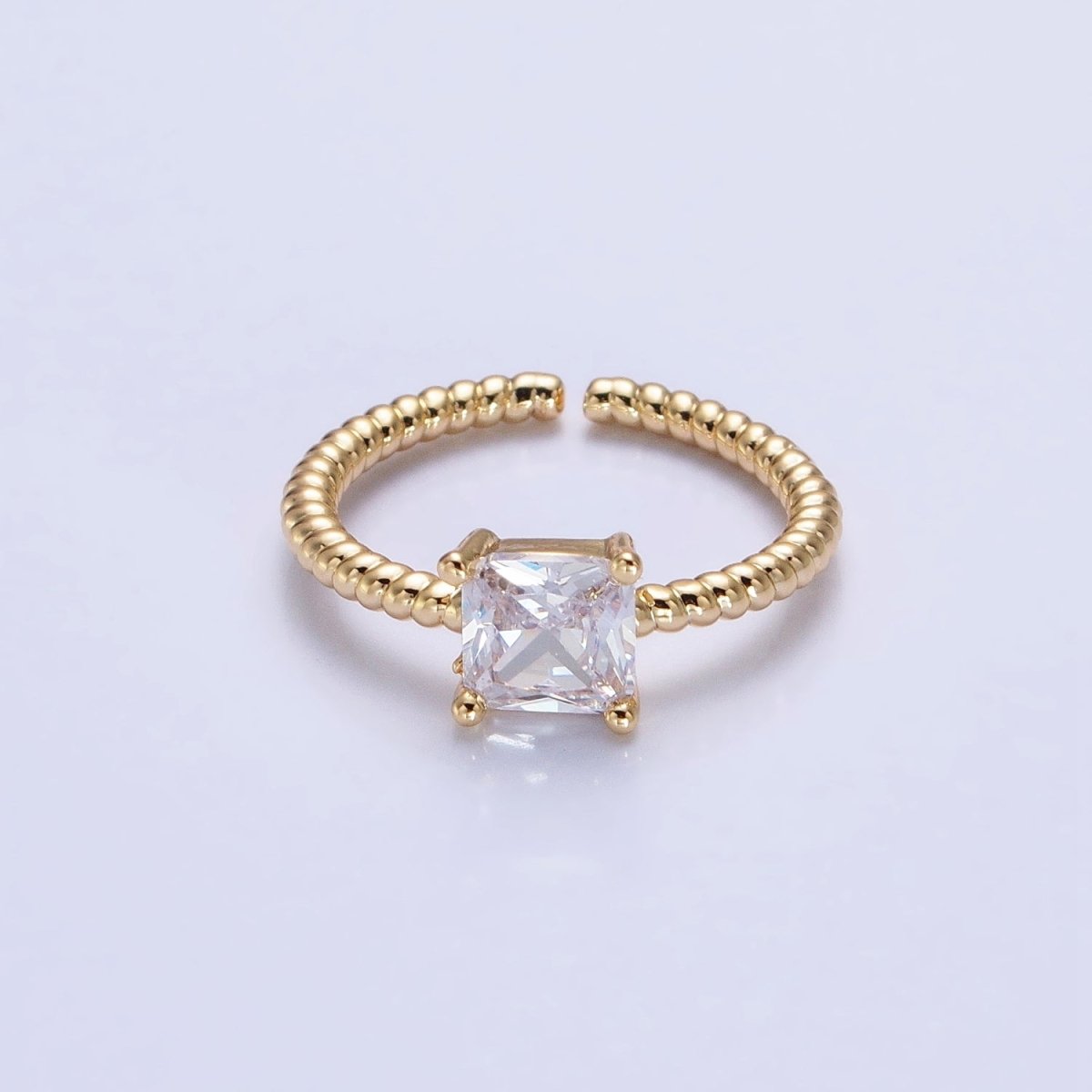 16K Gold Filled Clear Square CZ Croissant Twist Adjustable Ring in Gold & Silver | O1968 O1969